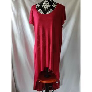 Try This Long Hi-Low Maxi‎ Dress Scoop Neck 100% Rayon Slub Red Size 3X